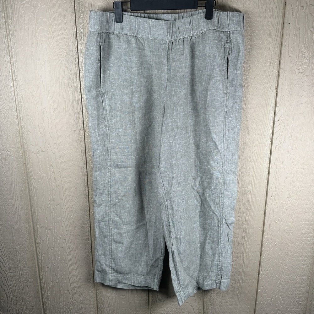 Pure J Jill Linen Pull On Pants Womens Size Large Green Elastic Waist Coastal